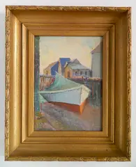 - ''Monhegan, View of Boat Dock''- by George G. Adomeit, oil on board, ca. 1930's, offered Oct 2019