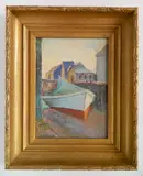- ''Monhegan, View of Boat Dock''- by George G. Adomeit, oil on board, ca. 1930's, offered Oct 2019