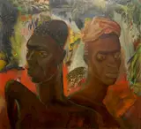 Paul B. Travis, - ''Two African Women''-, oil on masonite, 1945
