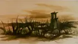 Raphel Gleitsman, - Ruins-, watercolor on illustration board, 1950