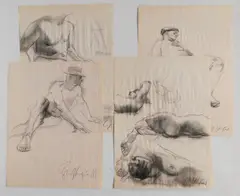 Shirley Aley Campbell, - Nude Studies- 4, charcoal on paper, all
