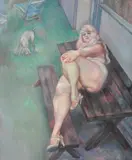 Shirley Aley Campbell, - Nude Woman on Bench with Dog-, oil on canvas, 2000