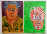 Sid Rheuban, - ''Sid with Yellow/ Green Shirt''; ''Red Hair on Green''- 2, acrylic on canvas, both