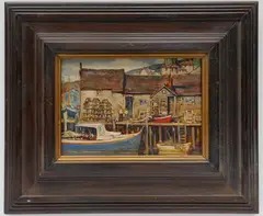 Leslie Cope, - Harbor Scene-, oil on board, 1971
