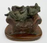 M. Terry, - Deerhound in Chair-, bronze sculpture, 2000