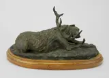 M. Terry, - Scottish Deerhound with Antler-, bronze sculpture, 2000