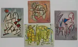 Charles Harris, - ''Jeu Dix''; ''Jeu Quatorze''; ''Jeu Six'' and ''Nuit AVec L'Hoome Rouge''- 4, oils on masonite, 1965, all