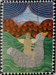 Levent Isik, - ''Jayne Mansfield in Heaven''-, mixed media on board, 1993