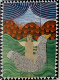Levent Isik, - ''Jayne Mansfield in Heaven''-, mixed media on board, 1993