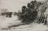 Francis Seymour Haden, - ''Brentford Ferry'' (Schneiderman 70 iii/IV)-, etching and drypoint on thin laid paper, 1864