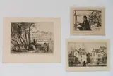 Auguste-Louis Lepère, - Street Scene; ''Poissy'' & ''L'Anei Sagot''- 2 etchings and 1, woodcut, 1908, 1913, both etchings