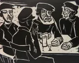 Max Pechstein, - ''Four Men At A Table''-, woodcut, 1923, estate