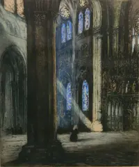 - Cathedral Interior- by Henri Jean Pontoy, etching and aquatint in color, offered Jun 2019