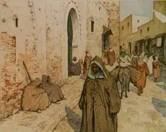 - Arab Stalls, Tangier (Novak 201)(Baker 118)- soft ground and by Tavik F Simon, aquatint in color, 1913, offered Jun 2019