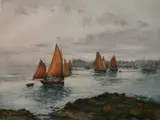 Manuel Robbe, - Boars Along the Shore-, aquatint in colors