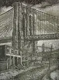 Letterio Calapai, - ''The 'Bridge' from Columbia Hts, 1936''- wood, engraving in color, 1984