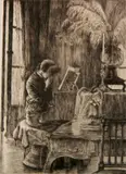James J. J. Tissot, - ''Renee Sitting at the Piano, Crying'' (Wentworth 65 i/II)-, etching, 1882