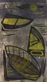 Hildegarde Haas, - ''Boats''-, woodcut in colors, 1947
