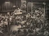 Jackson Lee Nesbitt, - ''Auction Barn'' (Retif & Salzer 37)-, lithograph, 1989