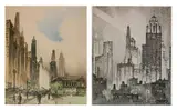 Leon Pescheret, - 1.) ''Chicago Towers''-, etching, 1929