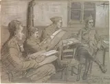 Paul B. Travis, - ''Soldiers Sketching, Le Mans, France''-, graphite on paper, 191, sigined Paul B. Travis and
