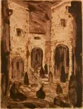 Abraham Walkowitz, - ''Street Scene''-, monotype, 1907