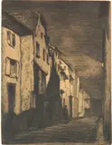 James A. M. Whsitler, - ''Street in Saverne'' (Kennedy 19)-, etching on laid paper, 1858, remnants of paper hinges verso at top edge