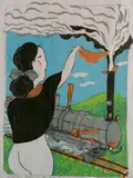 Mayumi Oda, - ''Victorian Invention- The Locomotive''-, silkscreen and stencil in colors