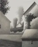 Robert Kipniss, - ''Backyard VII''-, lithograph in colors, 1982