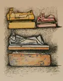 Henry Moore, - ''Three Reclining Figures on Pedestals'' (Cramer 62)-, lithograph in colors, 1966