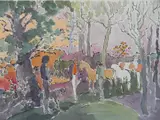 Algesa O'Sickey, - ''Horses and Riders in the Woods''-, watercolor and pen and ink on paper, estate
