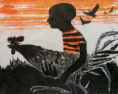 Walter H. Williams, - ''Fighting Cock #3''-, woodcut in color, 1964