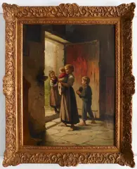 Adolf Lüben, - The New Baby-, oil on canvas