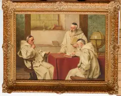 Richard Linderum, - Monks at Prayer-, oil on canvas