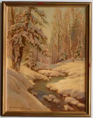 Constantin Westchiloff, - Winter Landscape with Stream-, oil on canvas