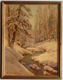 Constantin Westchiloff, - Winter Landscape with Stream-
