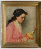 L. Rezes Molnar, - Girl with Doll-, oil on canvas