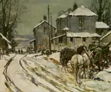 Leslie Cope, - The Country Village-, acrylic on illustration board, 1962