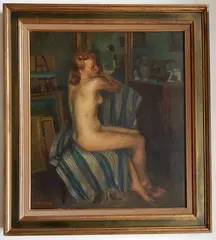 - Nude in Chair- by Marcel Stobbaerts, oil on canvas (relined), offered May 2019