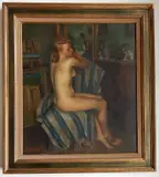 Marcel Stobbaerts, - Nude in Chair-, oil on canvas (relined)
