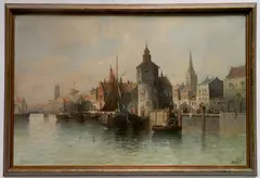 - Harbor Scene- by August Siegert, oil on canvas, offered Mar 2019