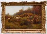 William Sidney Cooper, - Sheep in the Meadow-, oil on canvas (relined), 1881