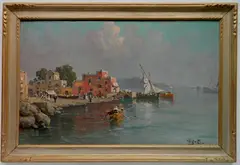 Giuseppe Salvati, - Coastal Scene-, oil on panel