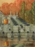 Alfredo Müller, - ''La Grande Cascade de St. Cloud'' (Livorno 70)-, aquatint in colors, 1930