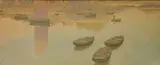 Henri Rivière, - Boats on a River-, lithograph in colors, laid down and margins trimmed