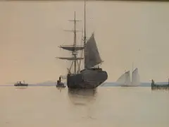 De Lancey Gill, - Nautical Scene-, watercolor on paper, 1894 lower left, top and bottom mat adhered