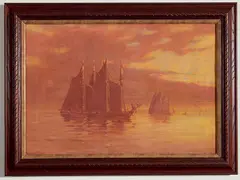 - Ship in Moonlight- by C Myron Clark, oil on canvas, offered Mar 2019