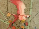 Stark Davis, - Red Parrot-, gouache on paper mounted to canvasboard