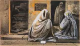 Eugene Berman, - ''Vieled Women''-, watercolor and gouache on paper, 1968, initialed and