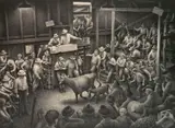 Jackson Lee Nesbitt, - ''Auction Barn'' (Retif & Salzer 37)-, lithograph, 1989